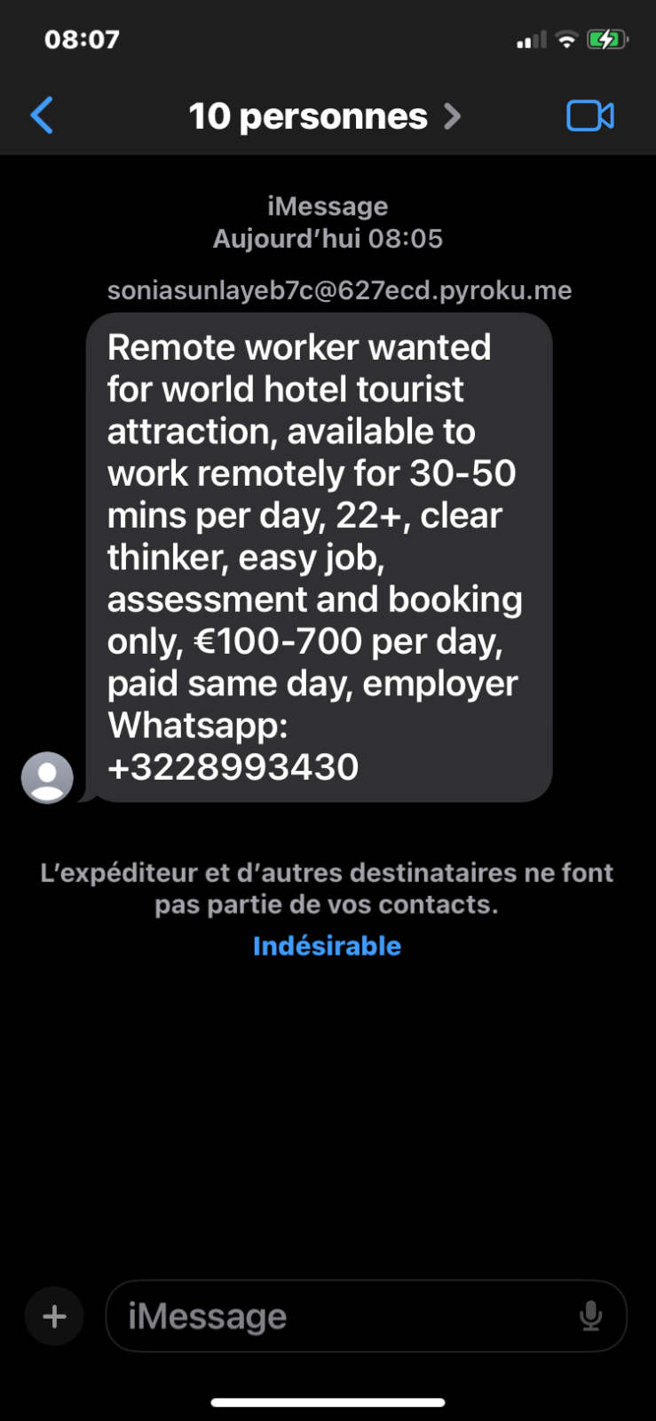 sms offre emploi