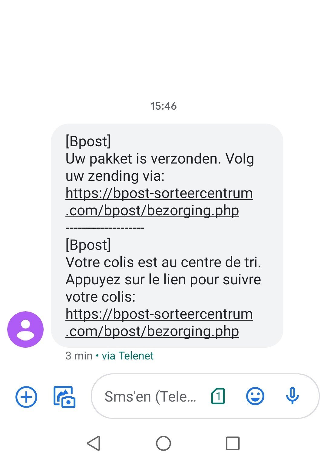 exemple sms bpost